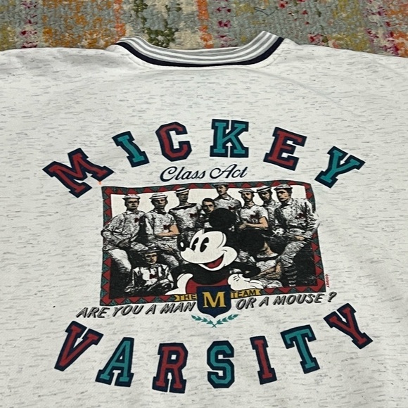 Mickey Mouse Varsity Vintage Cartoon Crewneck 1990s Pullover Sweatshirt - Picture 4 of 7